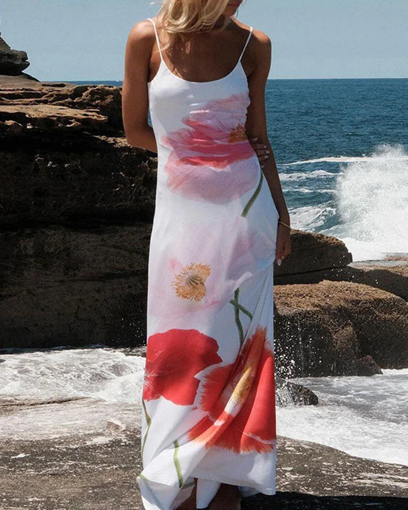 Halter Backless Floral Print Sexy Maxi Dress
