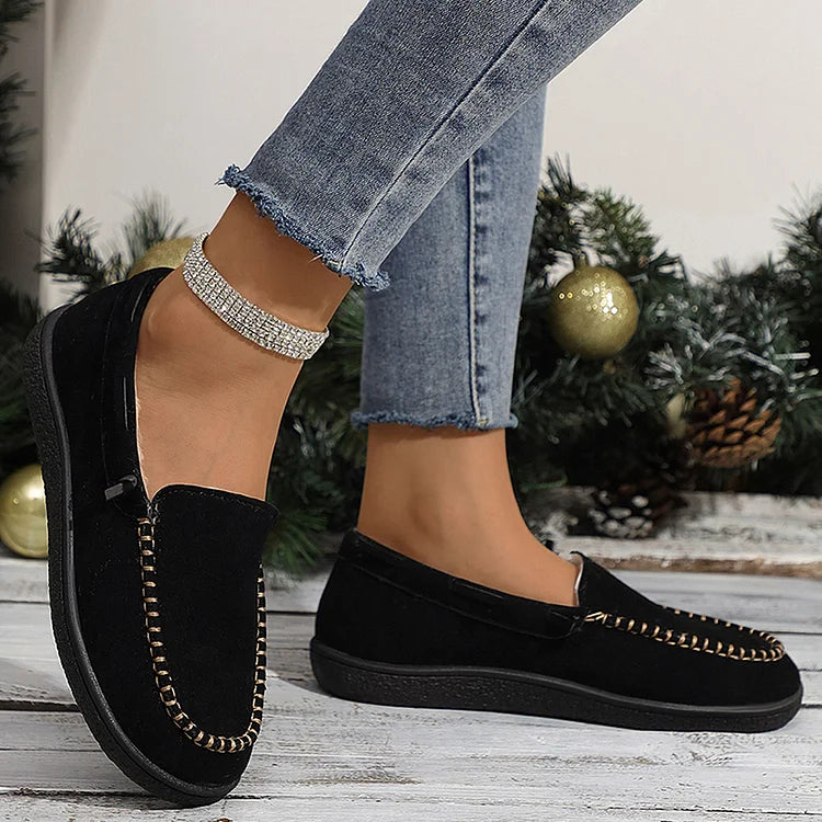 Round Toe Stitch Detail Causal Slip On Flat Loafers