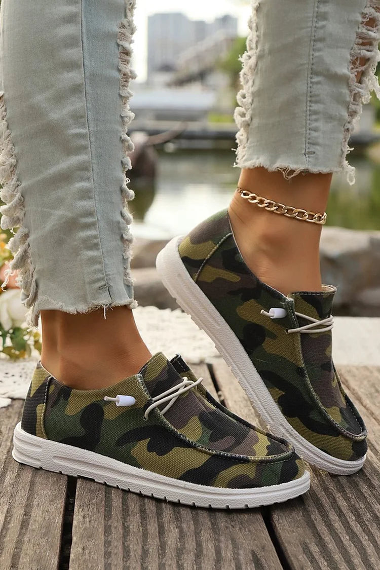 Canvas Round Toe Camouflage Print Casual Lace Up Sneakers