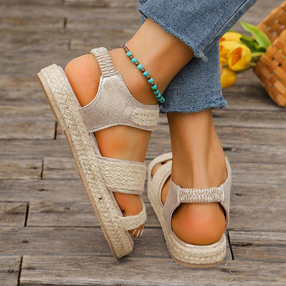 Sandali casual con plateau e fascia elastica intrecciata e cinturini in stile espadrillas 