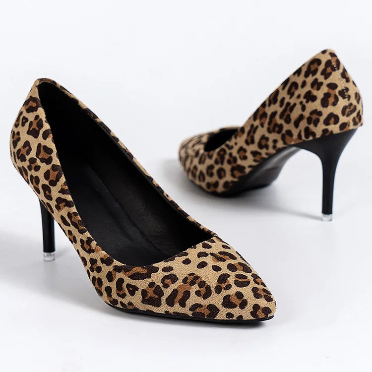 Leopard Print Pointed Toe Elegant Slip On Stiletto Heels