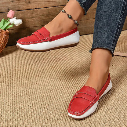 Stitch Detail Patchwork Round Toe Casual Loafers