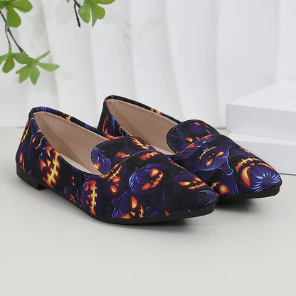 Halloween Demon Pumpkin Print Pointed Toe Flats