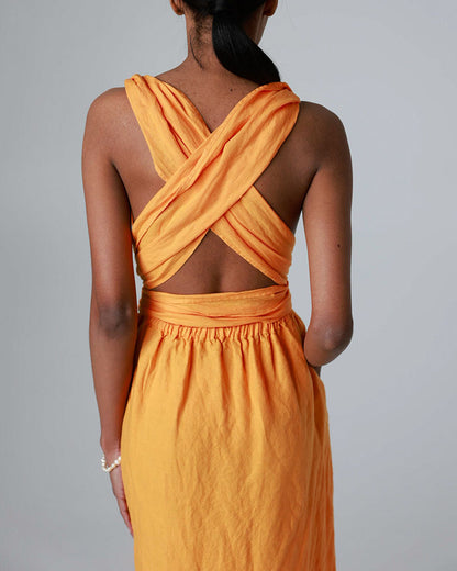 Diverse strappy cotton and linen backless dress