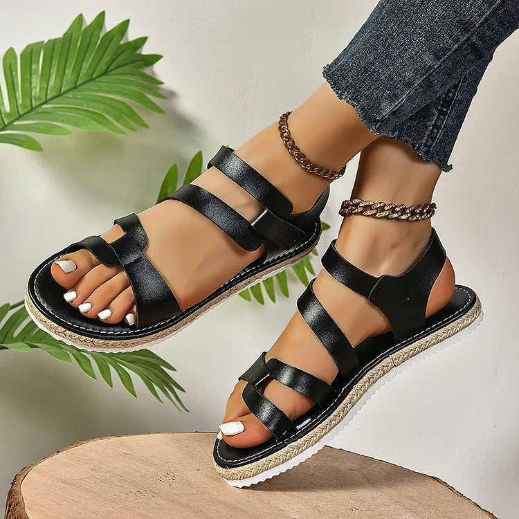 Casual Plain Seam Criss Cross Strappy Espadrille Patchwork Sandals