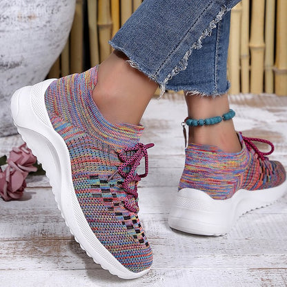 Colourful Pattern Lace Up Slip On Platform Casual Sneakers