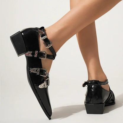 Gothic Sculpture Buckle Decor Pointy Toe Cross Strap Plain Sandals