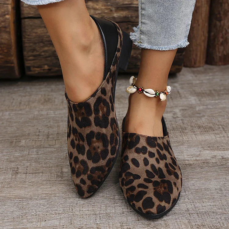 Leopard Pattern Patchwork Pointed Toe Slip On Flats