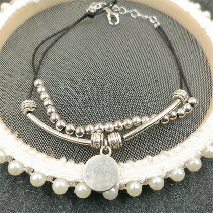 Boho Style Alloy Round Pendant Beaded Layered Anklet