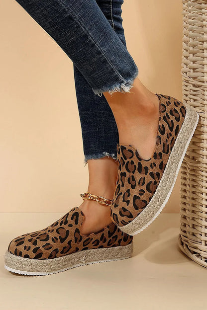 Leopard Print Round Toe Low Platform Casual Loafers