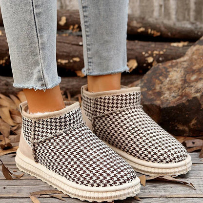 Houndstooth Pattern Patchwork Round Toe Snow Boots