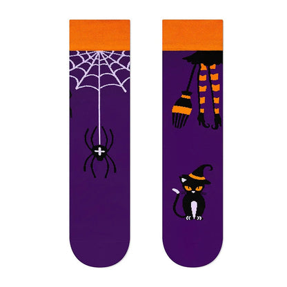 Halloween Haunted House Pumpkin Skull Sunset Crow Print Mid Calf Socks