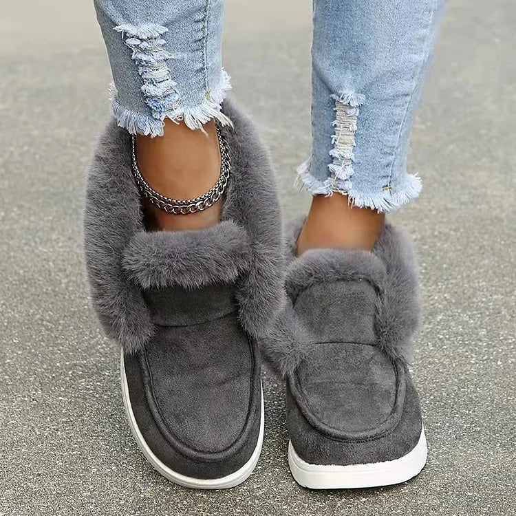 Colorblock Fluffy Trim Round Toe Casual Snow Boots