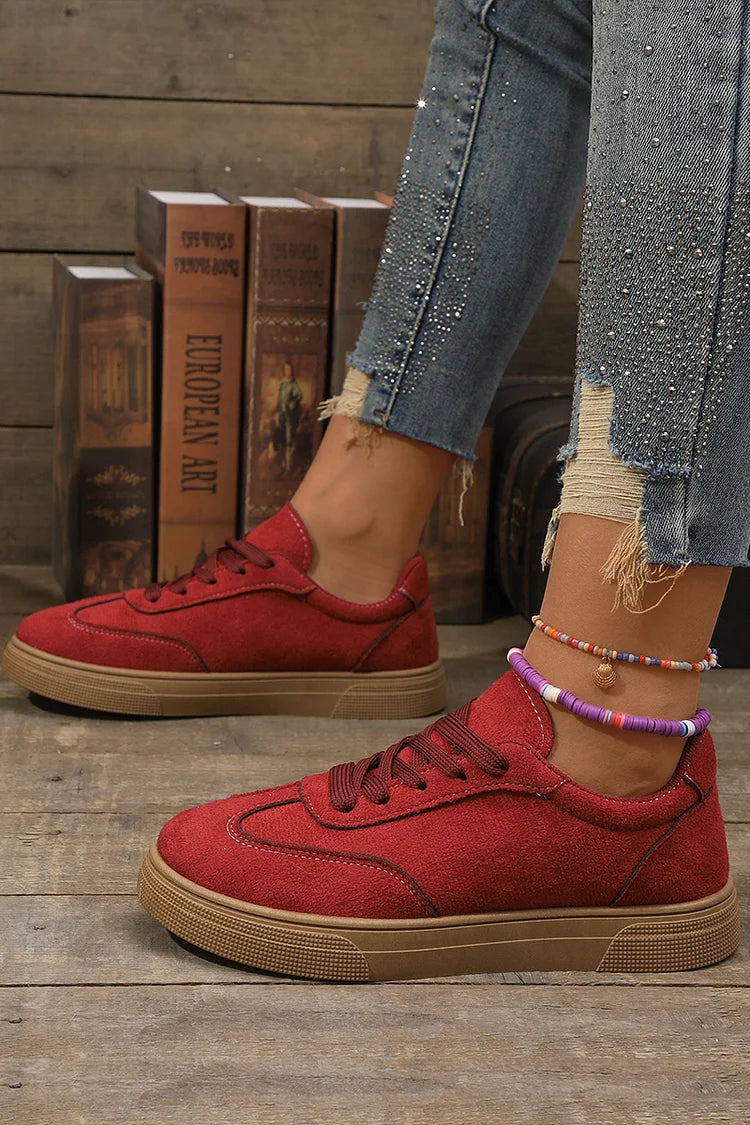 Patchwork Round Toe Casual Lace Up Sneakers