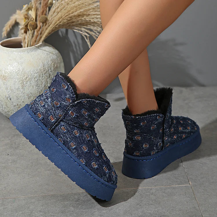 Raw Trim Round Toe Faux Fur Lined Casual Snow Boots