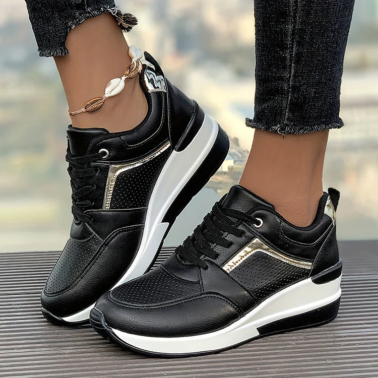 Casual Plain Lace Up Seam Wedge Breathable Sneakers