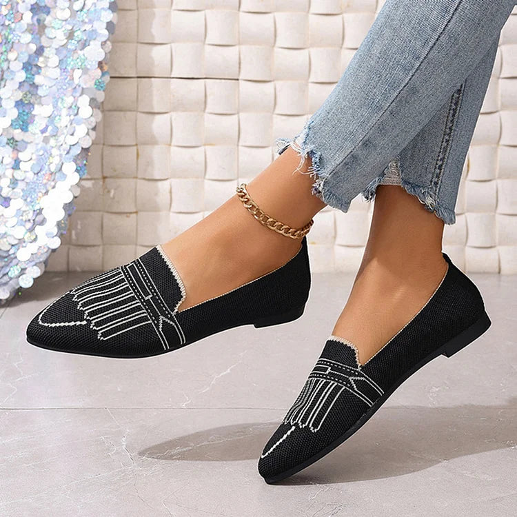 Casual Print Pointed Toe Low-Top Breathable Slip On Knit Flats