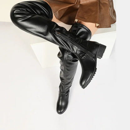 Round Toe Patchwork Zipper Solid Color Over The Knee Boots