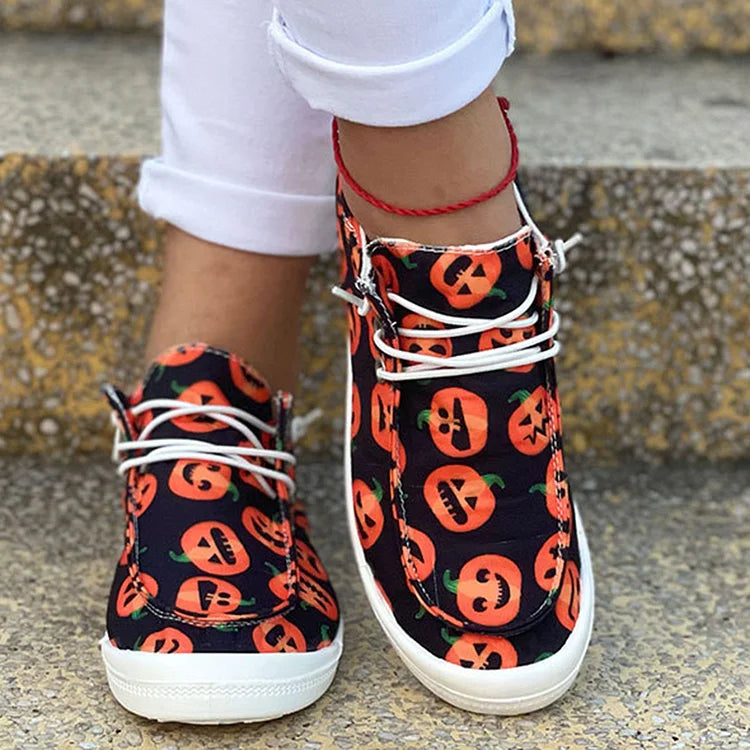 Halloween Horror Skeleton Pumpkin Pattern Print Lace Up Casual Shoes