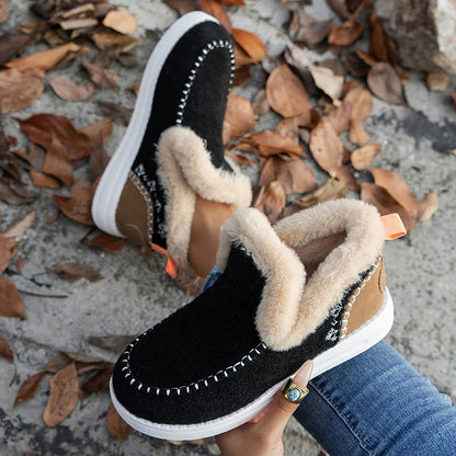 Fluffy Trim Stitch Detail Patchwork Round Toe Snow Boots