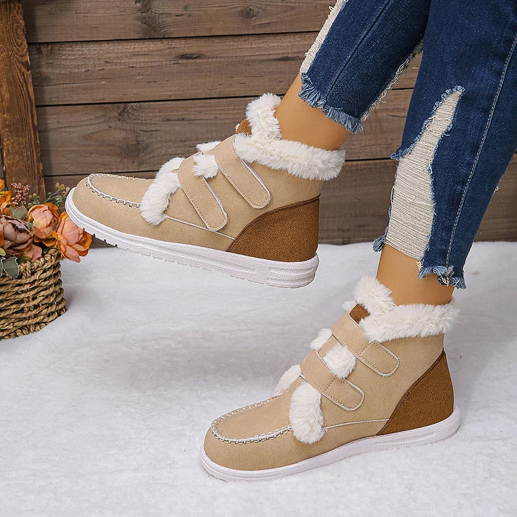 Fluffy Trim Stitch Detail Colorblock Round Toe Snow Boots