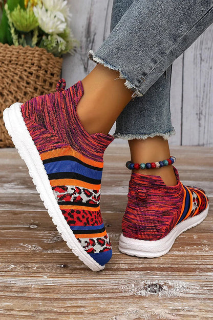 Colorblock Leopard Pattern Round Toe Casual Sneakers