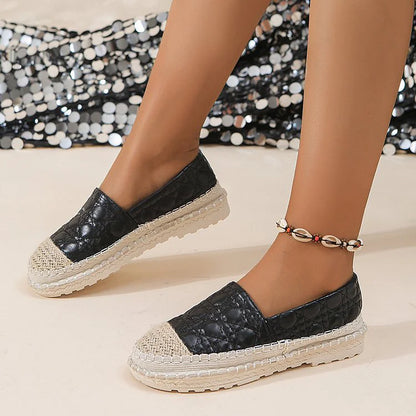 Woven Patchwork Quilted Plaid Round Toe Slip On Loafers