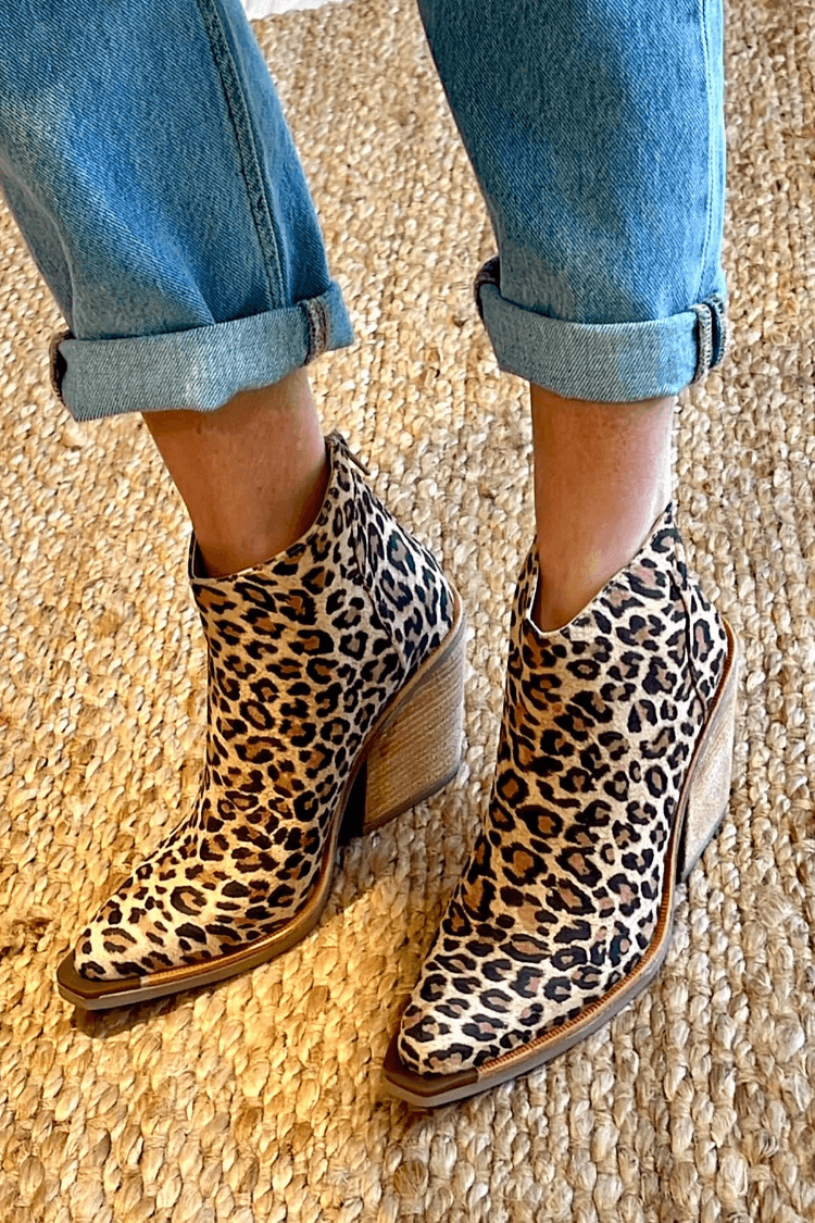 Leopard Print Chunky Heel Ankle Boots