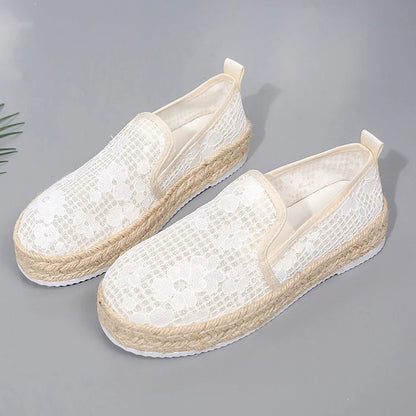 Mesh Patchwork Plaid Pattern Round Toe Espadrille Platform Loafers