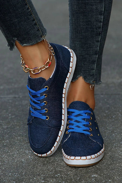 Leopard Print Stitch Detail Round Toe Lace Up Sneakers