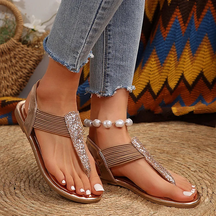 Glitter Sequin Patchwork Slingback Strap Flip Flops Sandals