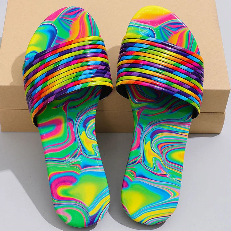 Colorful Water Ripple Print Striped Pattern Round Toe Slippers