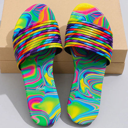 Colorful Water Ripple Print Striped Pattern Round Toe Slippers