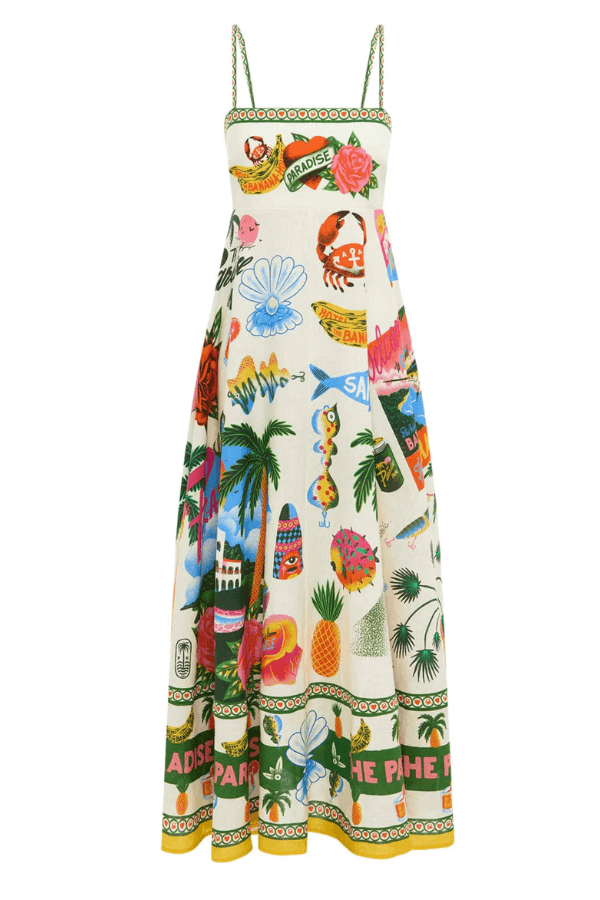 Unique Print Smocked Maxi Dress