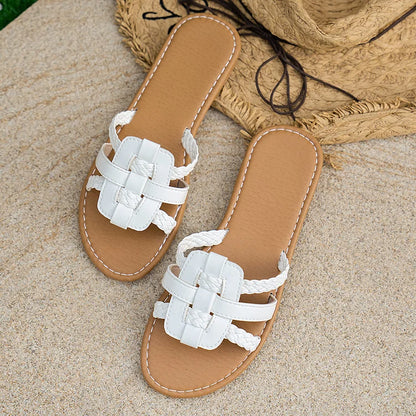 Braided Crochet Strappy Seam Round Toe Plain Casual Slippers