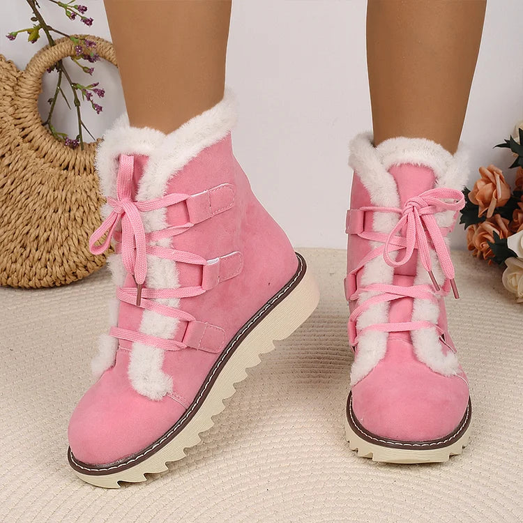 Round Toe Faux Fur Lined Lace Up Casual Snow Boots