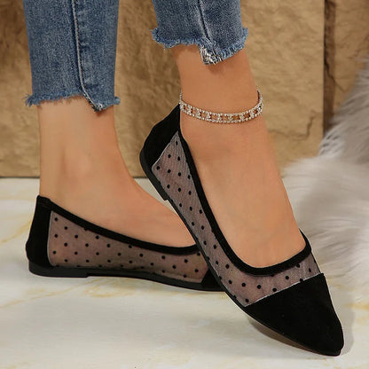 Leopard Print Mesh Patchwork Pointed Toe Slip On Flats