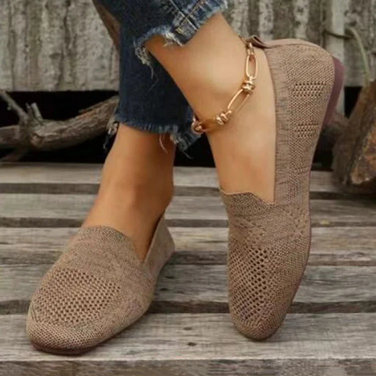 Square Toe Hollow Out Knit Slip On Low-Top Plain Flats