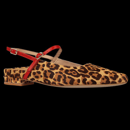 Leopard Print Instep Slingback Strap Pointed Toe Brown Flats [Pre Order]