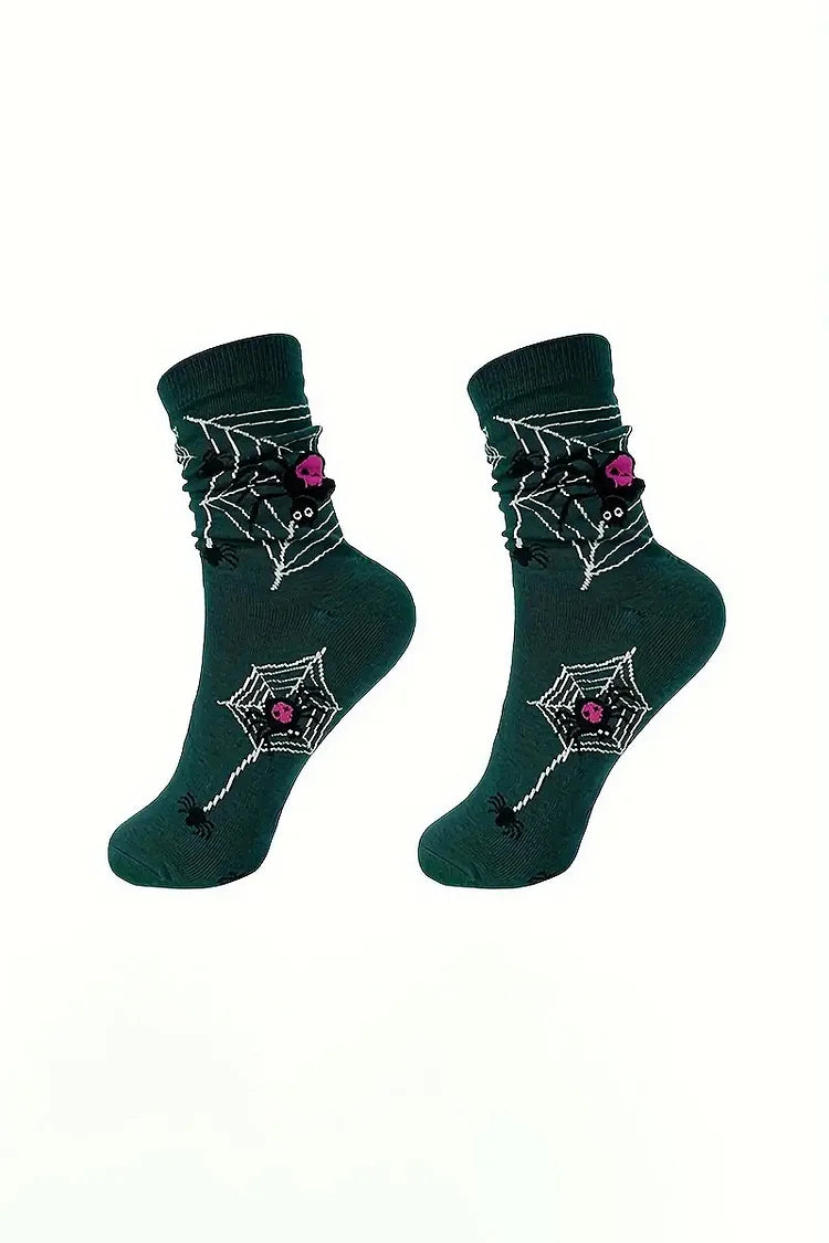 Halloween Colorblock Skeleton Hand Print Mid Calf Socks