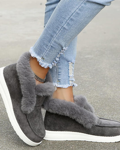 Colorblock Fluffy Trim Round Toe Casual Snow Boots