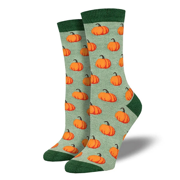 Halloween Maple Leaf Pumpkin Witch Owl Skeleton Print Mid Calf Socks