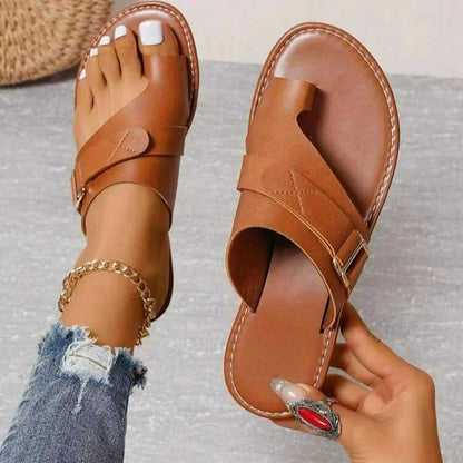 Belt Buckle Patchwork Seam Toe Ring Plain Slippers