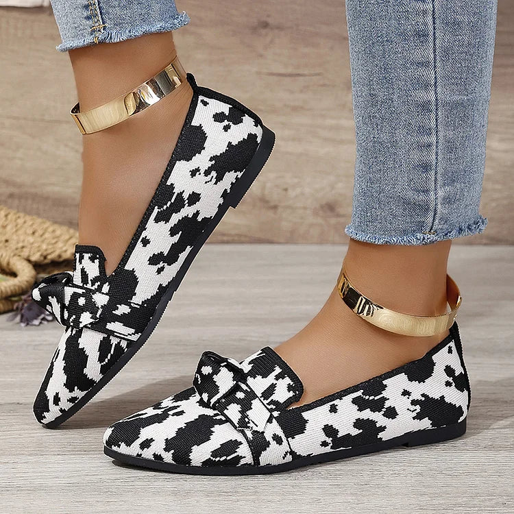 Leopard Pattern Knotted Pointed Toe Slip On Flats