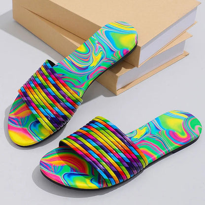 Colorful Water Ripple Print Striped Pattern Round Toe Slippers