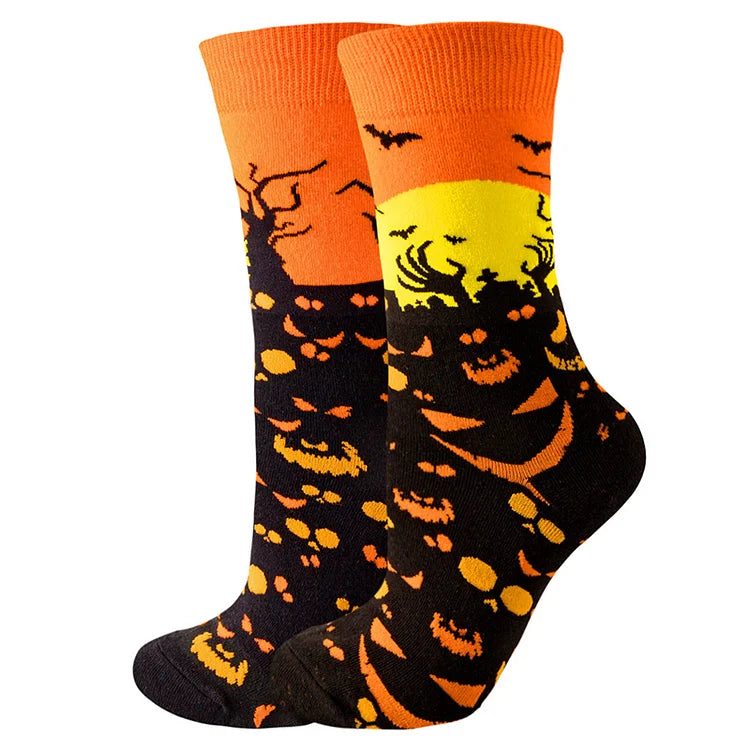 Halloween Horror Pumpkin Skeleton Ghost Print Crew Socks