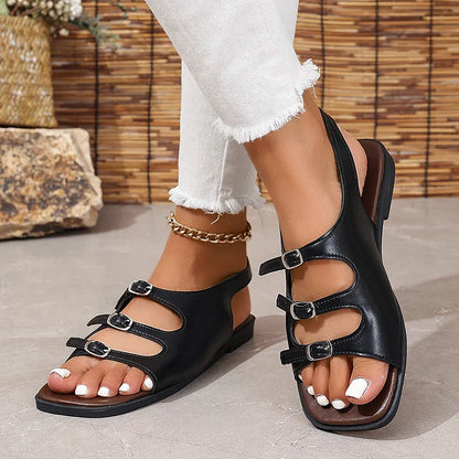 Cut Out Buckles Slingback Strap Square Toe Casual Sandals