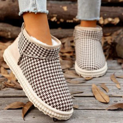 Houndstooth Pattern Patchwork Round Toe Snow Boots