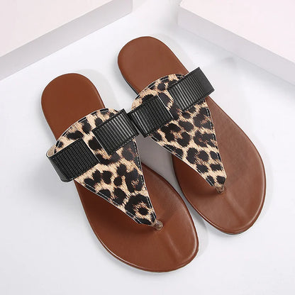 Casual Leopard Print Patchwork Round Toe Flip Flops Slippers