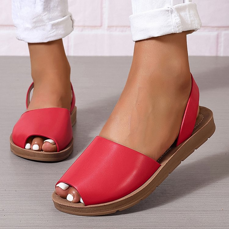 Peep Toe Slingback Strap Solid Color Casual Sandals